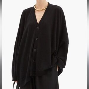 ESKANDAR Wide V-Neck Button Dark Brown Cardigan